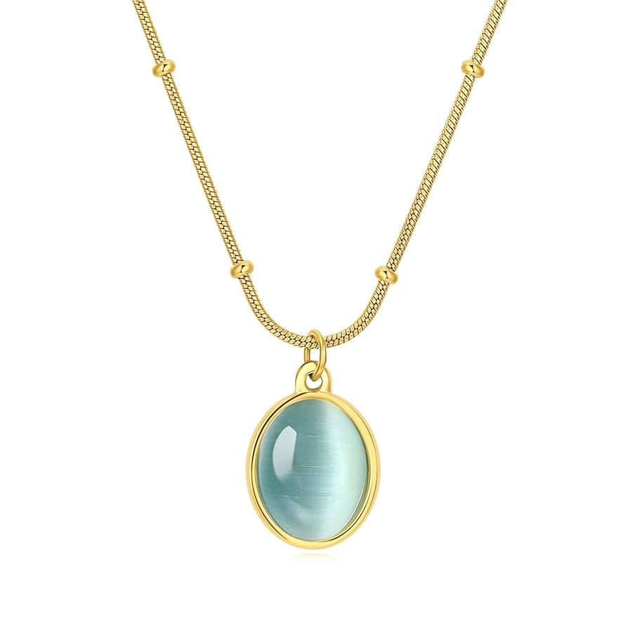 Collier pendentif en pierre d'aventurine en bleu ciel